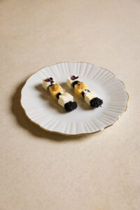 Blackberry, Blueberry Melon & feta skewer